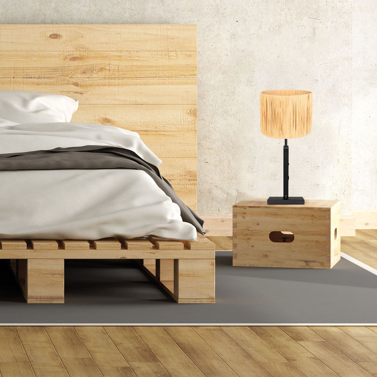 Zwarte tafellamp Stang 3708ZW met draai schakelaar en naturel gras kap