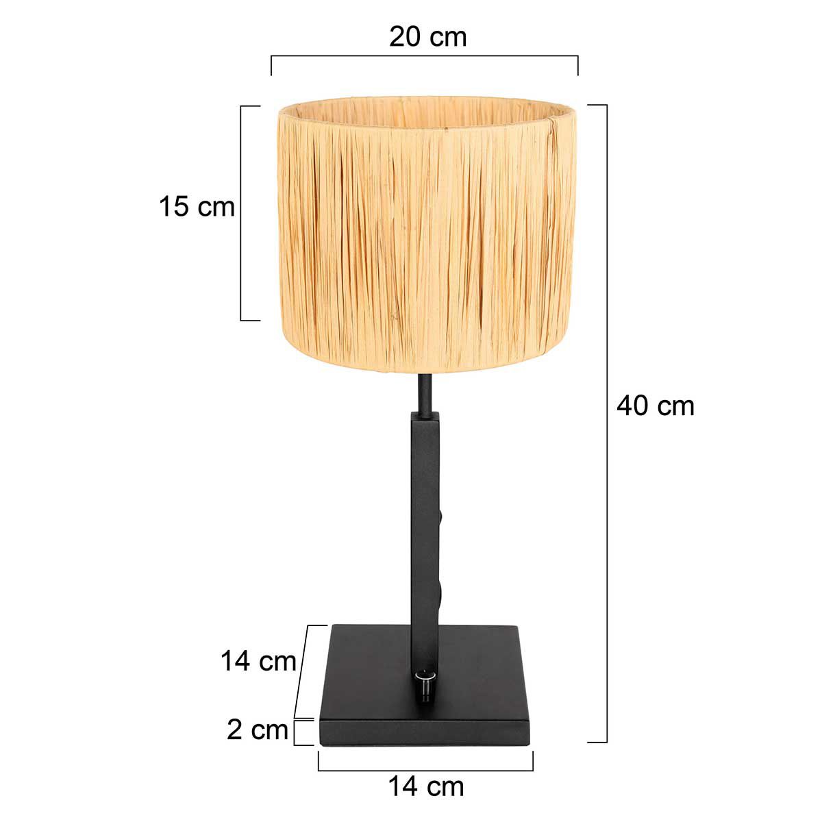 Zwarte tafellamp Stang 3708ZW met draai schakelaar en naturel gras kap