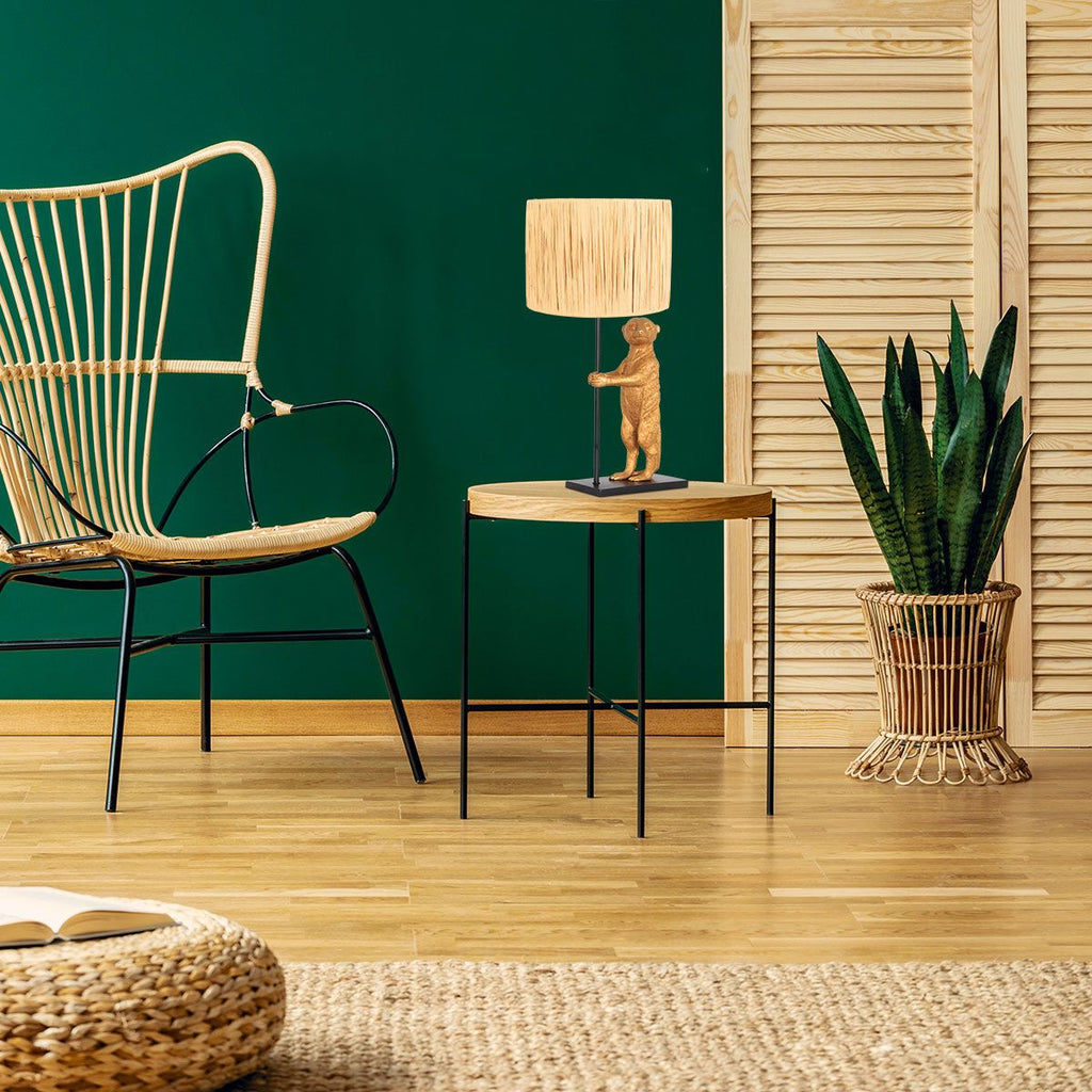 Goud met zwarte tafellamp Animaux 3712ZW met beige gras kap