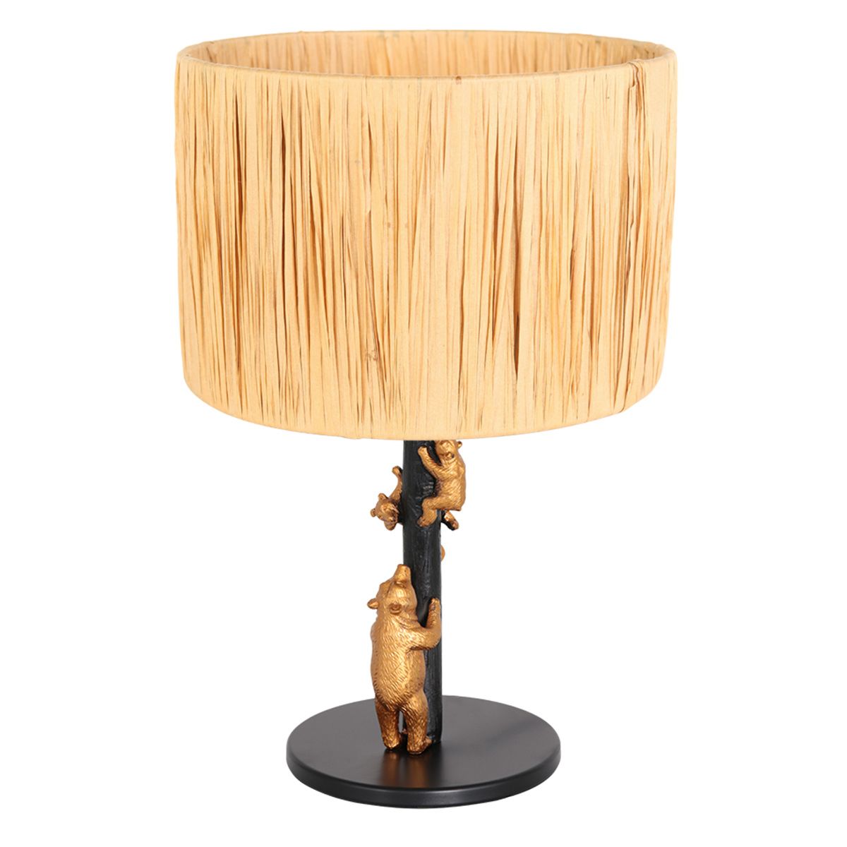Goud met zwarte tafellamp Animaux 3714ZW met beige bruine gras kap