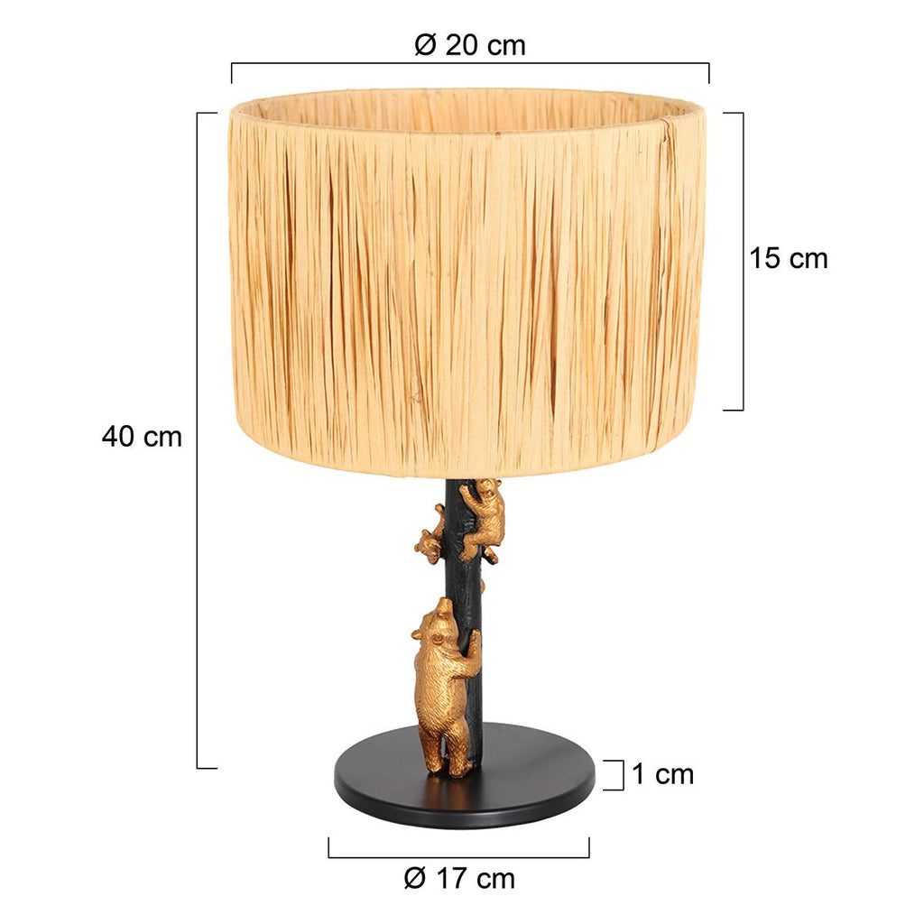Goud met zwarte tafellamp Animaux 3714ZW met beige bruine gras kap