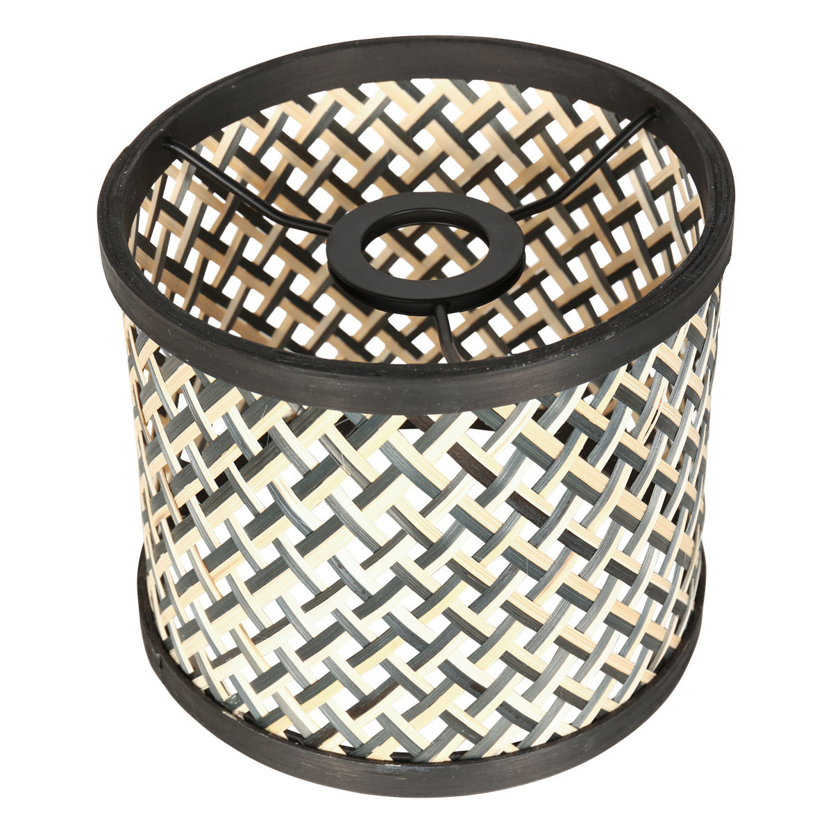 Zwarte tafellamp Stang 3715ZW met naturel / zwart bamboe kap