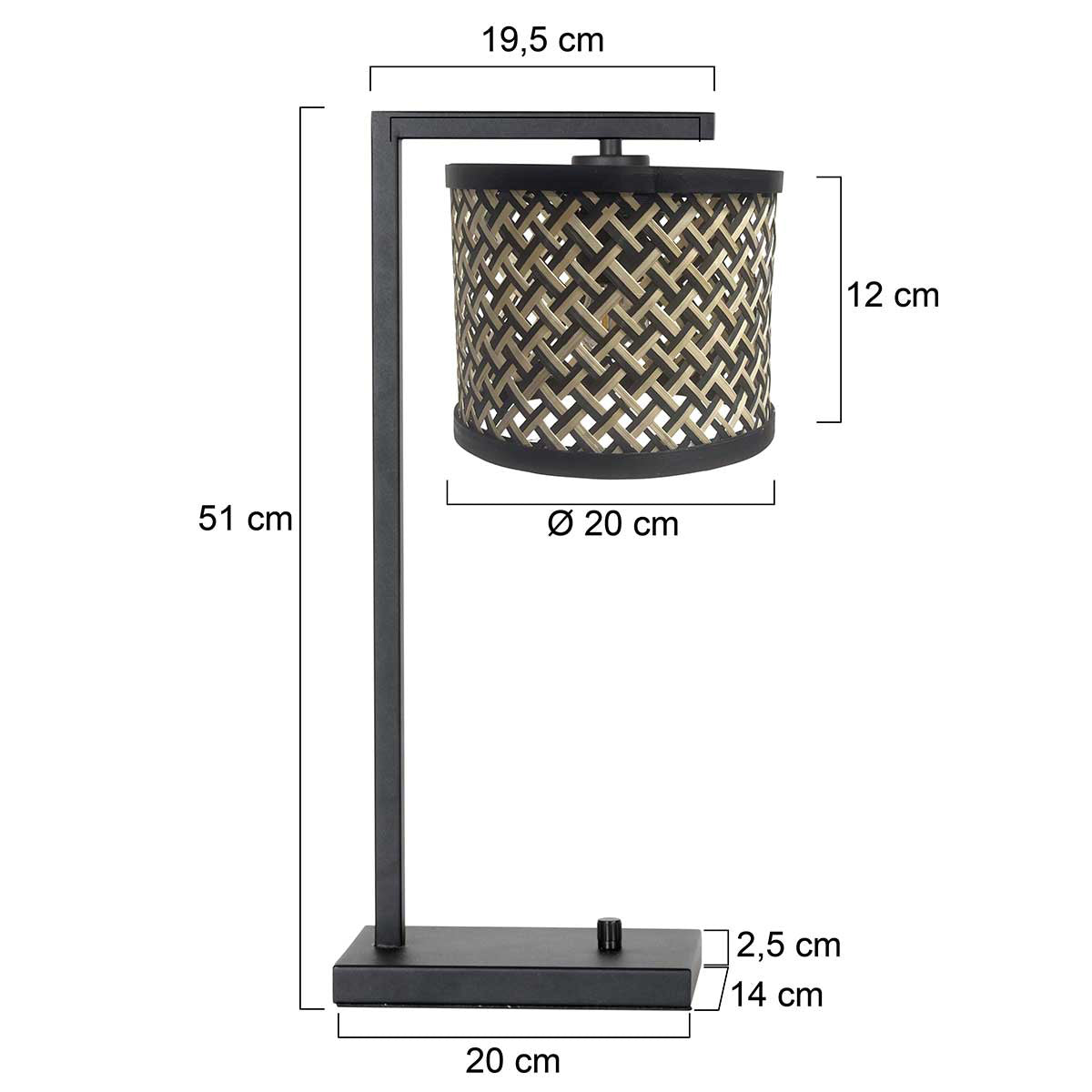 Zwarte tafellamp Stang 3715ZW met naturel / zwart bamboe kap