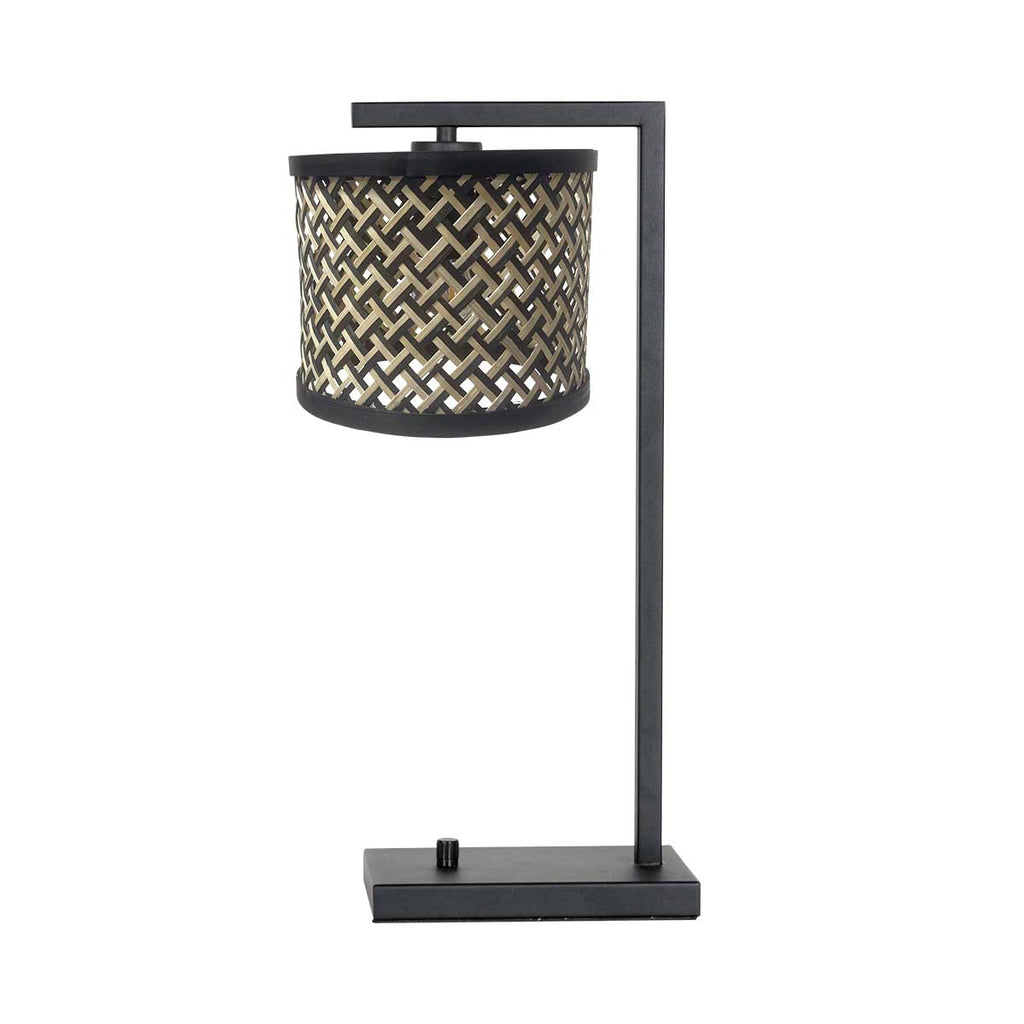 Zwarte tafellamp Stang 3715ZW met naturel / zwart bamboe kap
