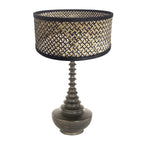 Lampvoet Bois 3757ZW zwartbruin met bamboe kap blank/zwart