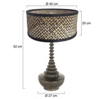 Lampvoet Bois 3757ZW zwartbruin met bamboe kap blank/zwart