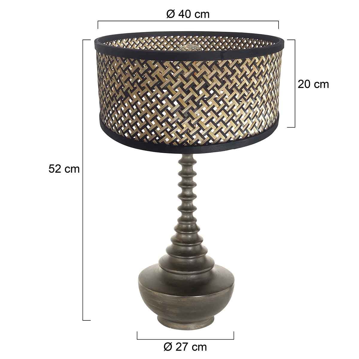 Lampvoet Bois 3757ZW zwartbruin met bamboe kap blank/zwart