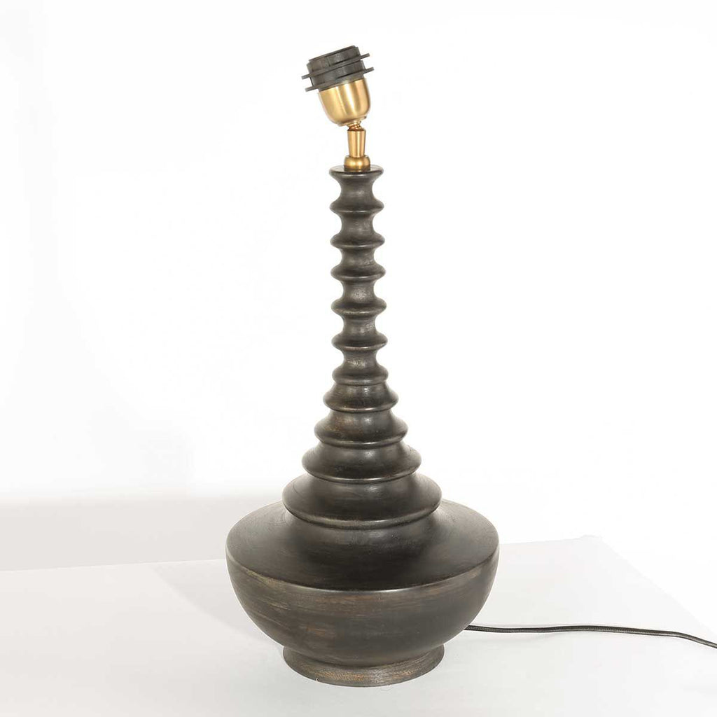 Lampvoet Bois 3757ZW zwartbruin met bamboe kap blank/zwart