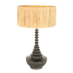Lampvoet Bois 3757ZW zwart bruin met beige/gele gras gevlochten kap