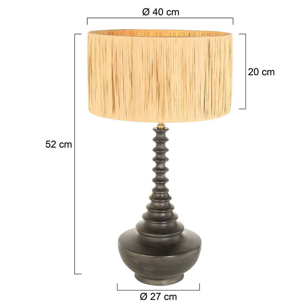Lampvoet Bois 3757ZW zwart bruin met beige/gele gras gevlochten kap