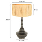 Lampvoet Bois 3757ZW zwart bruin met beige/gele gras gevlochten kap