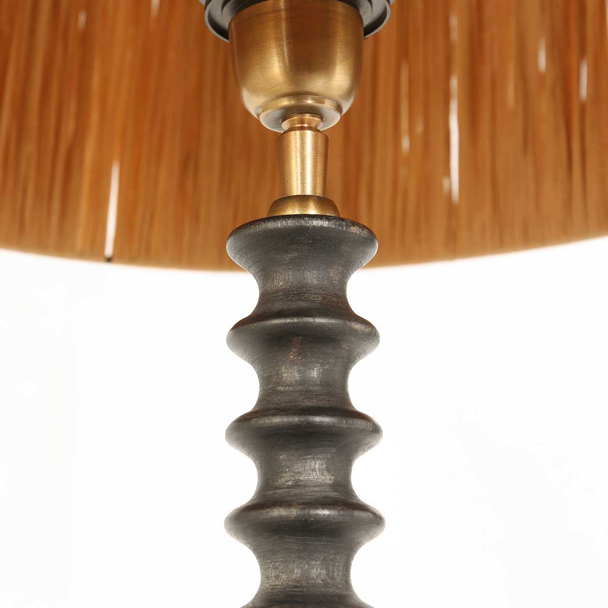 Lampvoet Bois 3757ZW zwart bruin met beige/gele gras gevlochten kap