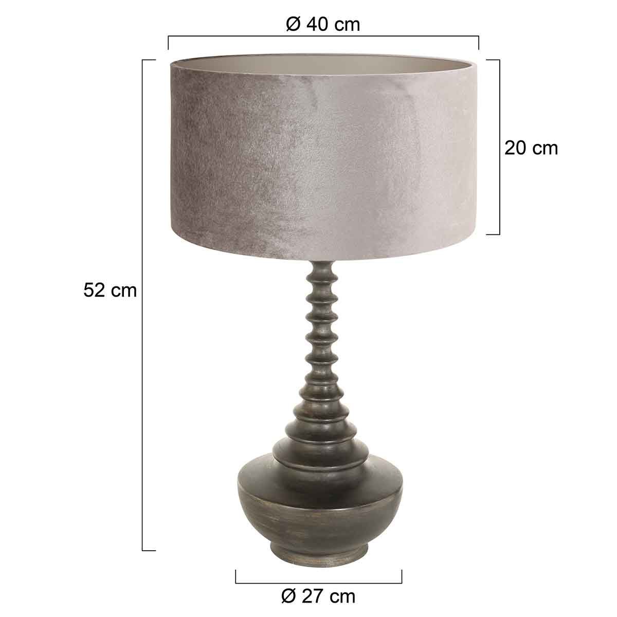 Lampvoet Bois 3758ZW zwart bruin met grijs taupe velours kap