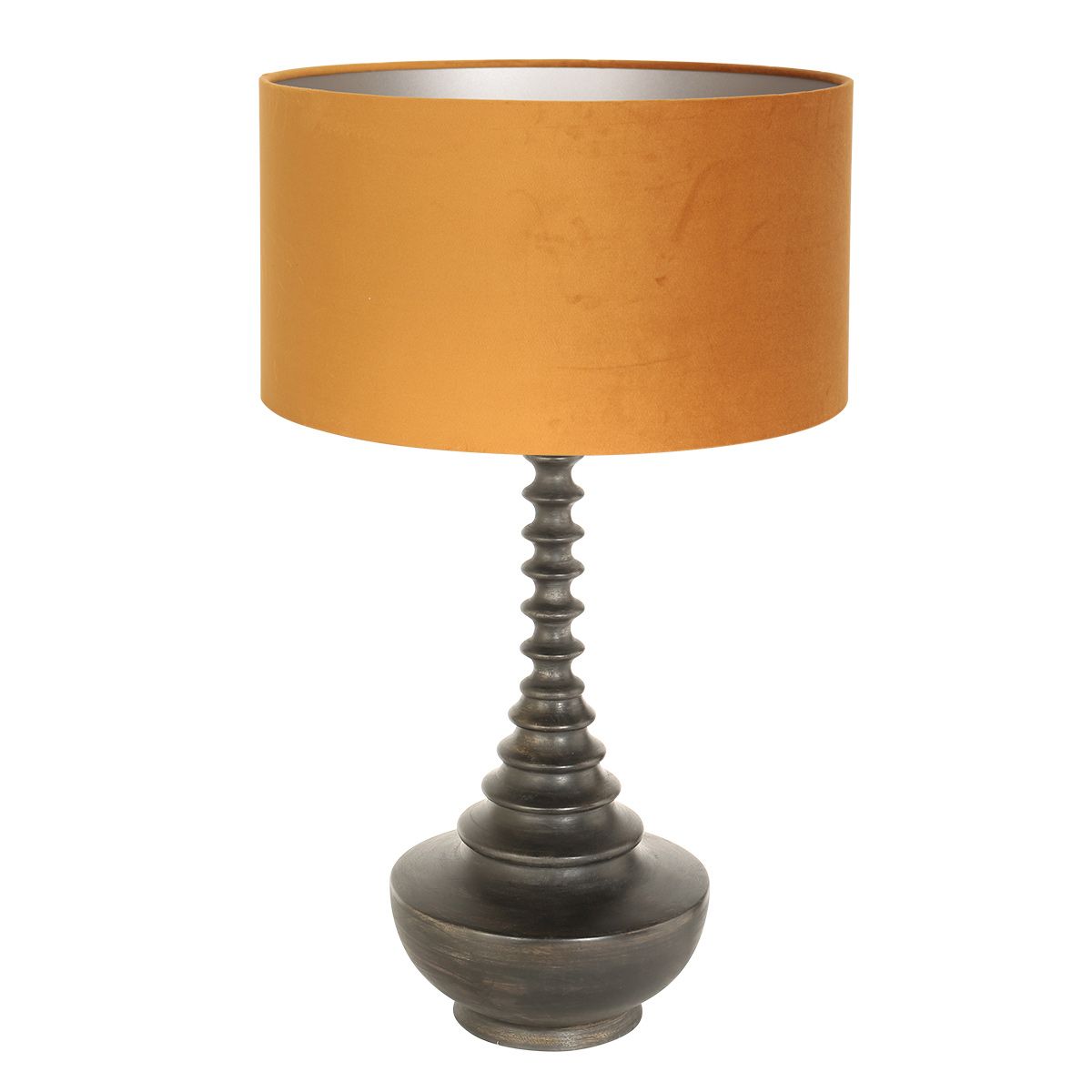 Lampvoet Bois 3758ZW zwart bruin met goud velours kap