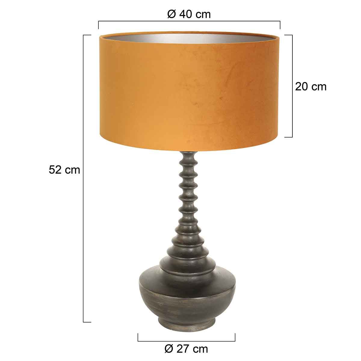 Lampvoet Bois 3758ZW zwart bruin met goud velours kap
