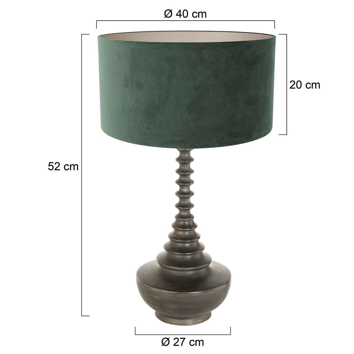 Lampvoet Bois 3762ZW zwart bruin met groene velours kap