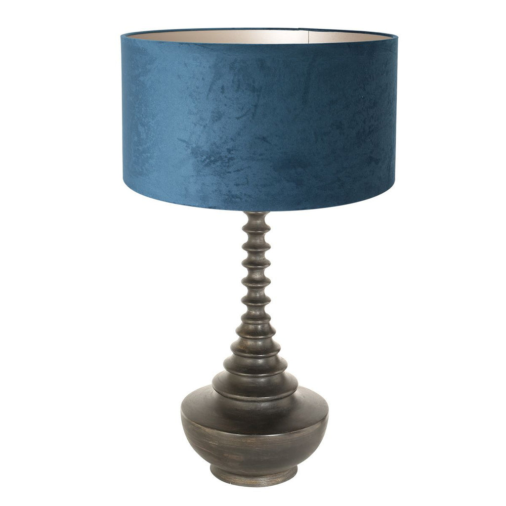 Lampvoet Bois 3763ZW zwart bruin met blauwe velours kap