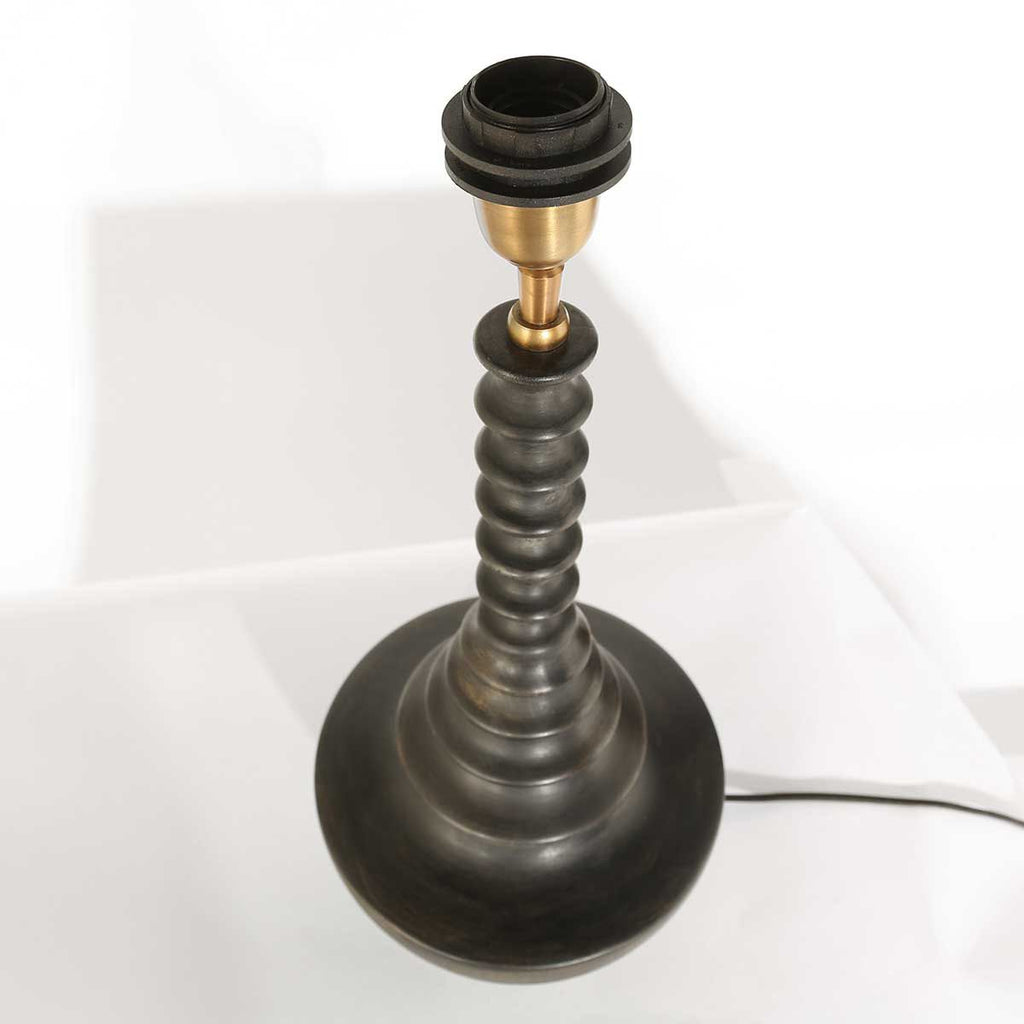 Lampvoet Bois 3763ZW zwart bruin met blauwe velours kap