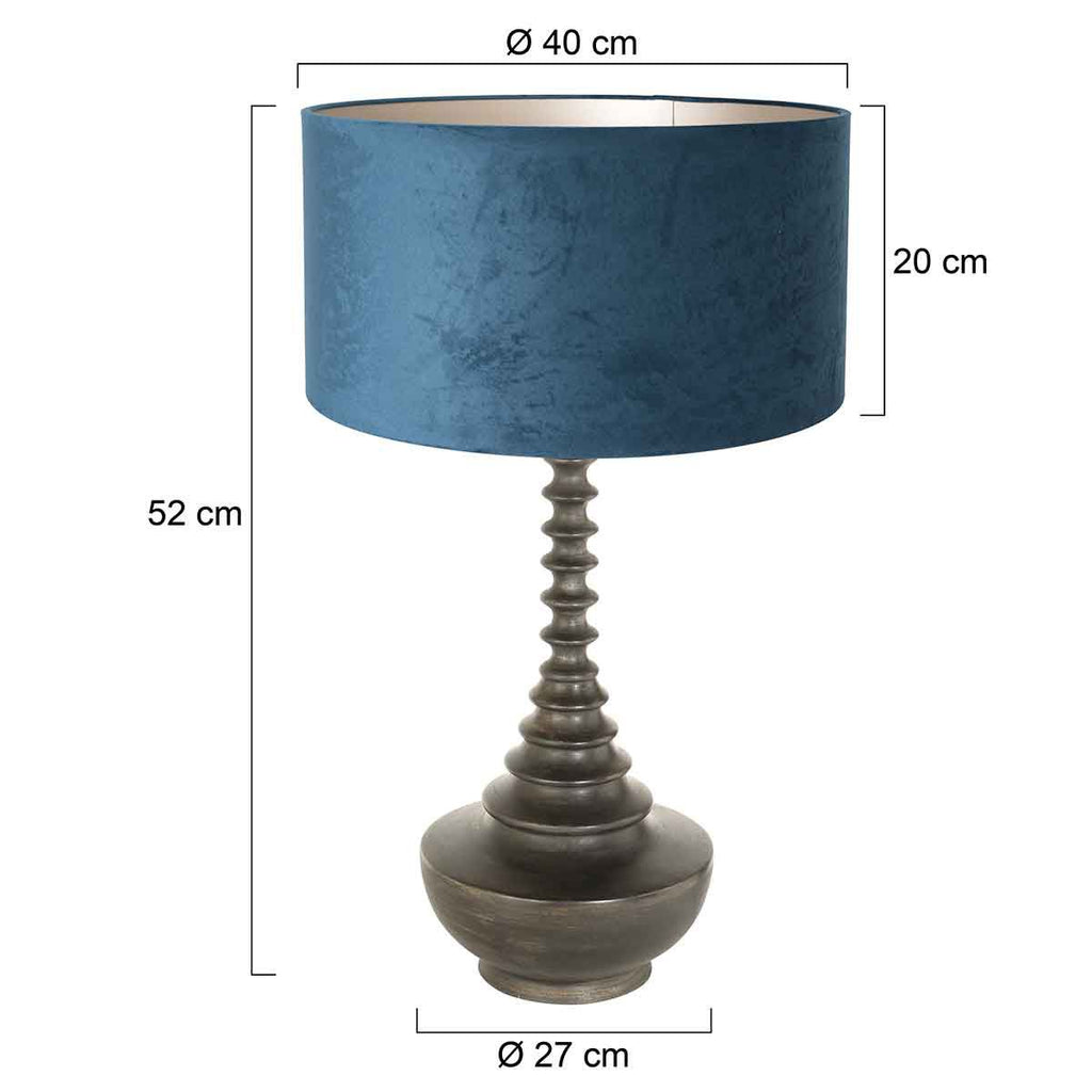 Lampvoet Bois 3763ZW zwart bruin met blauwe velours kap