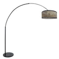 Zwarte vloerlamp / booglamp met bamboe/houten lampenkap