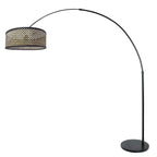 Zwarte vloerlamp / booglamp met bamboe/houten lampenkap