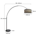 Zwarte vloerlamp / booglamp met bamboe/houten lampenkap