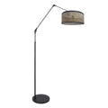 Zwarte vloerlamp / booglamp met bamboe/houten lampenkap
