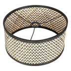 Zwarte vloerlamp / booglamp met bamboe/houten lampenkap