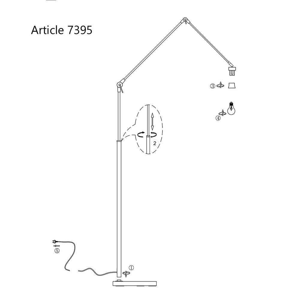 Zwarte vloerlamp / booglamp Prestige Chic 3793ZW met naturel gras kap