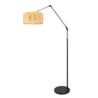 Zwarte vloerlamp / booglamp Prestige Chic 3793ZW met naturel gras kap