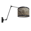 Zwarte wandlamp met bamboe/houten lampenkap