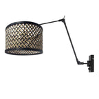 Zwarte wandlamp met bamboe/houten lampenkap