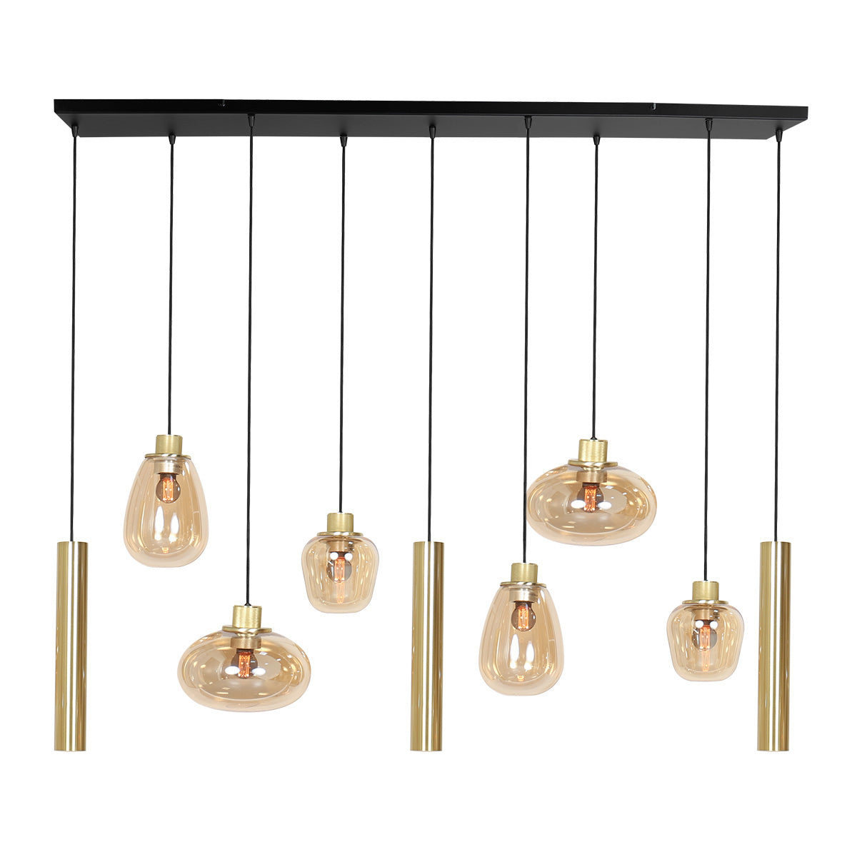 Hanglamp Reflexion 3797ME messing 9 lichts met amber glas