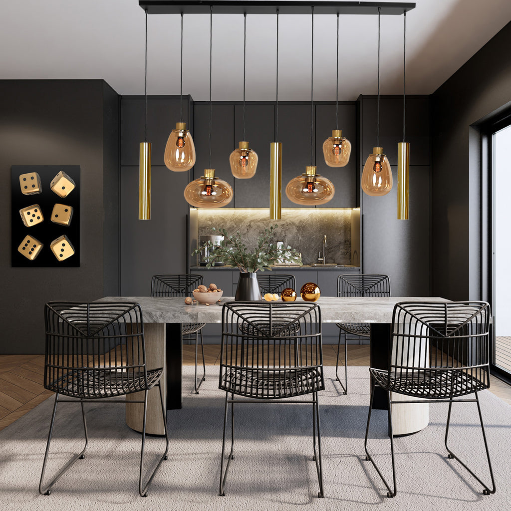 Hanglamp Reflexion 3797ME messing 9 lichts met amber glas