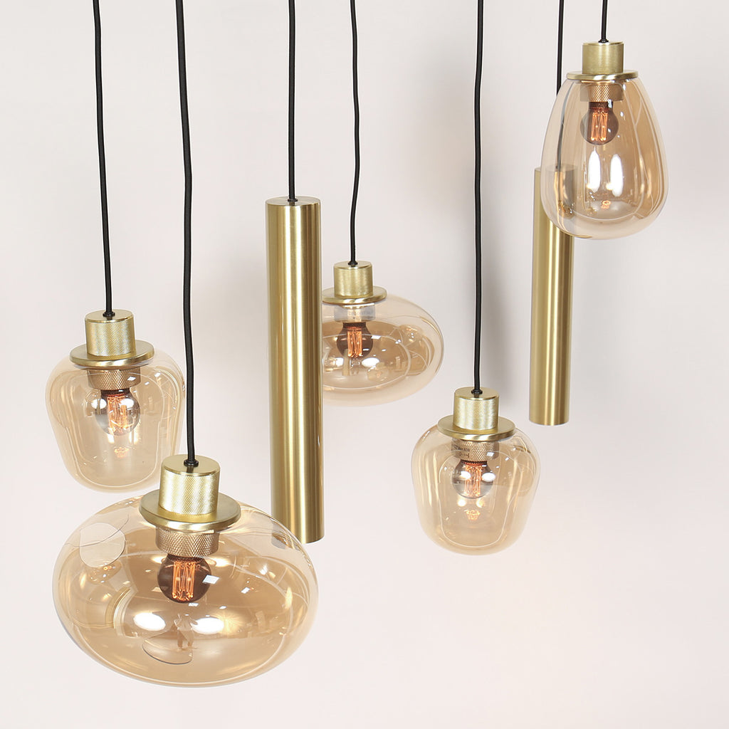 Hanglamp Reflexion 3797ME messing 9 lichts met amber glas