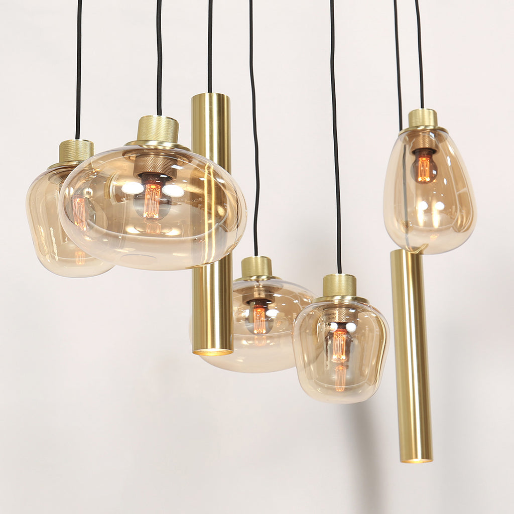 Hanglamp Reflexion 3797ME messing 9 lichts met amber glas