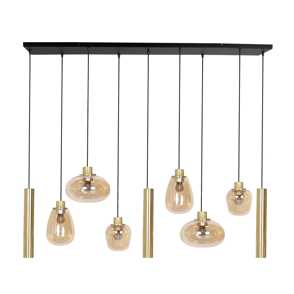 Hanglamp Reflexion 3797ME messing 9 lichts met amber glas