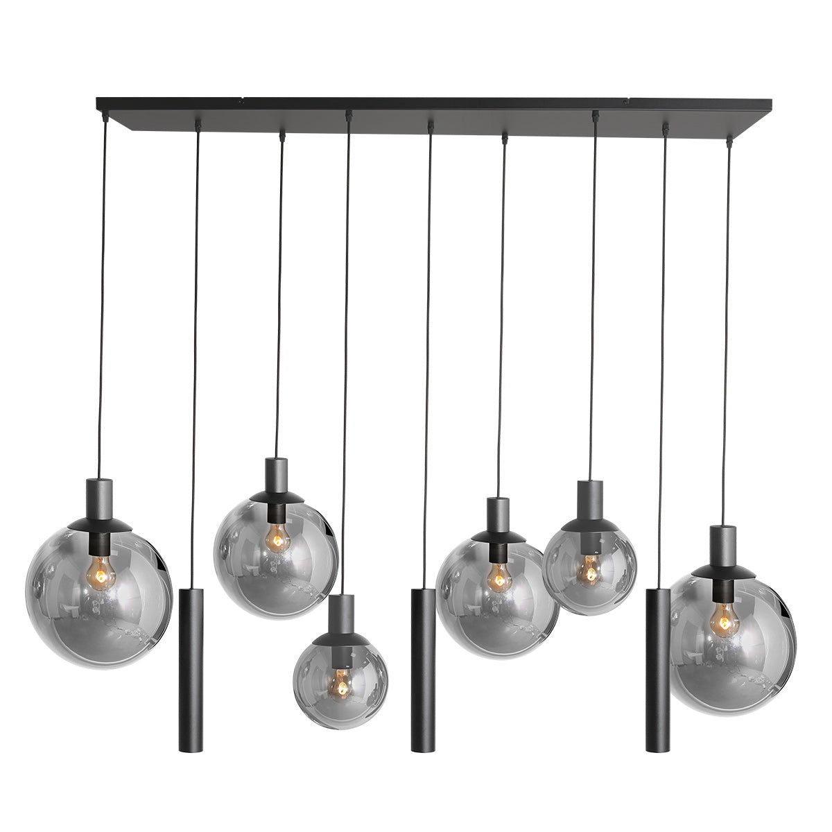 Hanglamp Bollique 3798ZW zwarte 9 lichts lamp met smoke glas