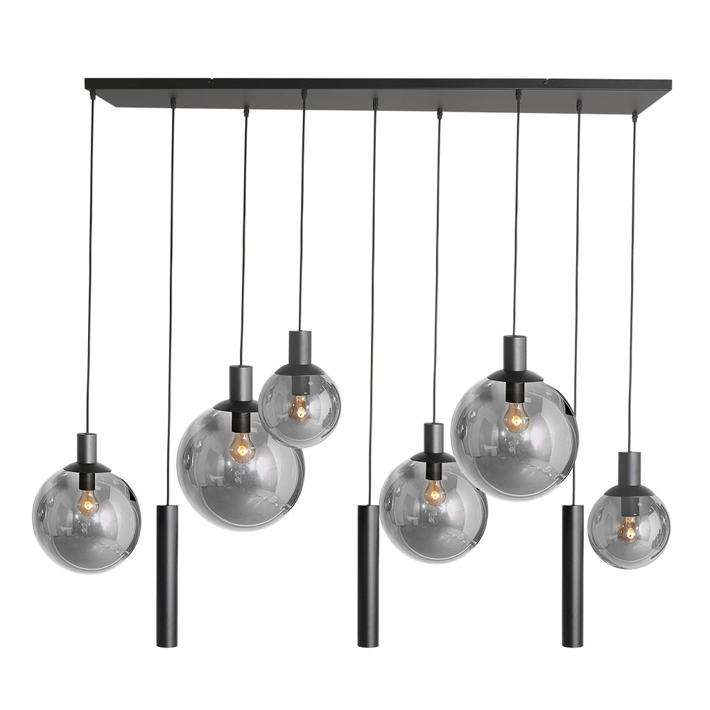 Hanglamp Bollique 3798ZW zwarte 9 lichts lamp met smoke glas