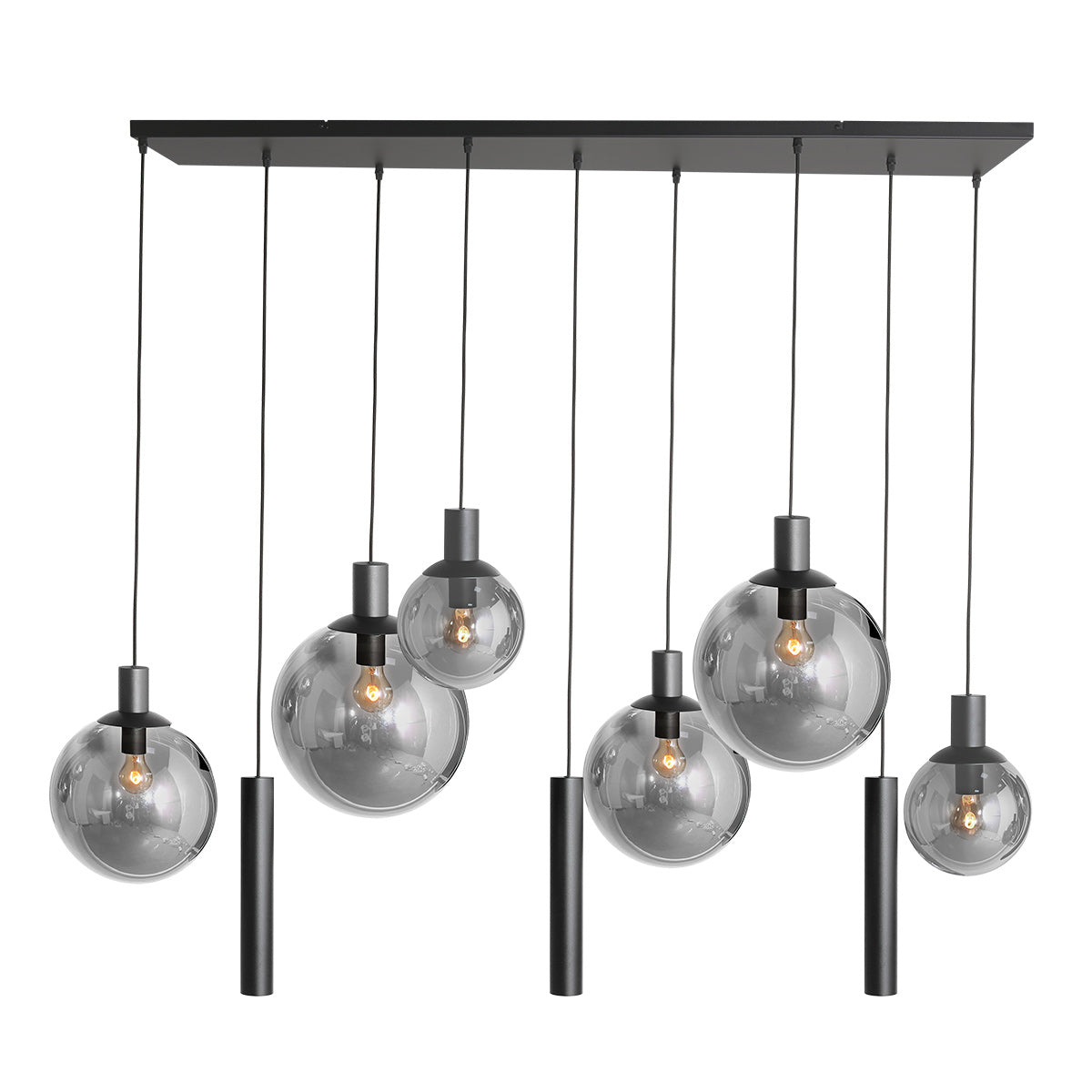 Hanglamp Bollique 3798ZW zwarte 9 lichts lamp met smoke glas