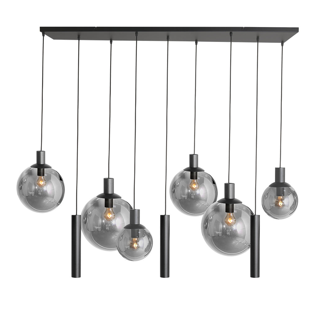 Hanglamp Bollique 3798ZW zwarte 9 lichts lamp met smoke glas