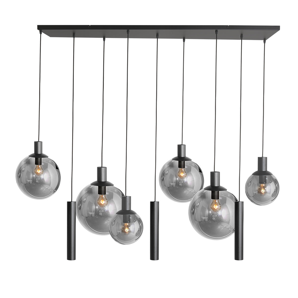 Hanglamp Bollique 3798ZW zwarte 9 lichts lamp met smoke glas