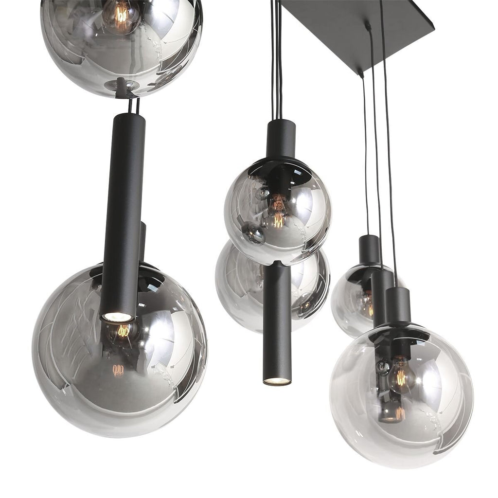 Hanglamp Bollique 3798ZW zwarte 9 lichts lamp met smoke glas