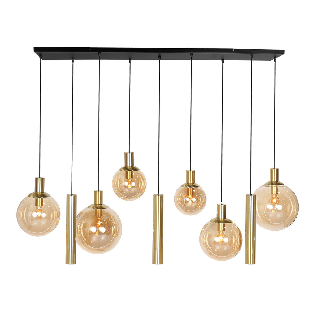 Hanglamp Bollique 3799ME messing 9 lichts met amber glas