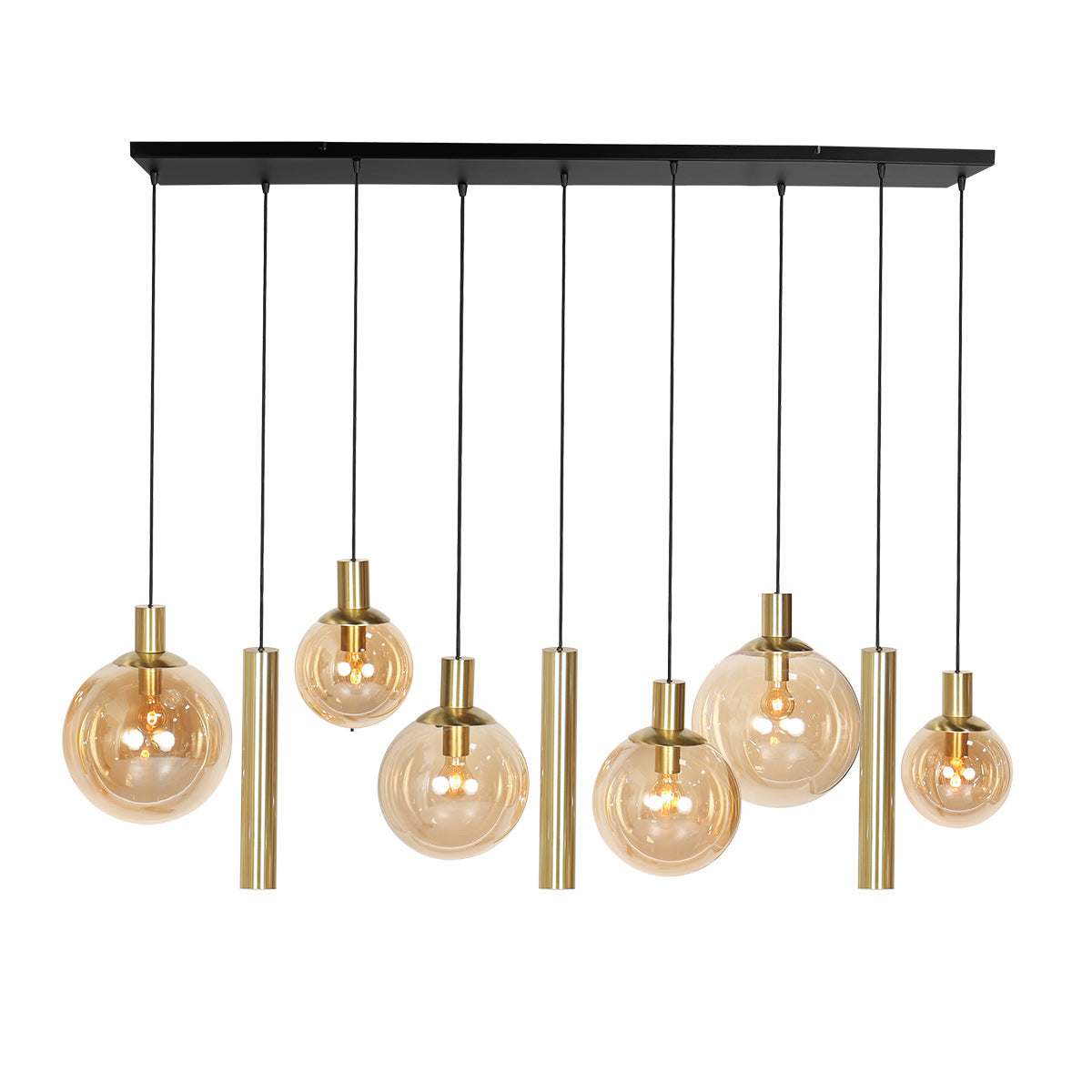 Hanglamp Bollique 3799ME messing 9 lichts met amber glas