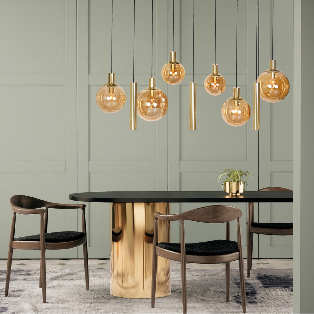 Hanglamp Bollique 3799ME messing 9 lichts met amber glas