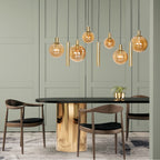 Hanglamp Bollique 3799ME messing 9 lichts met amber glas