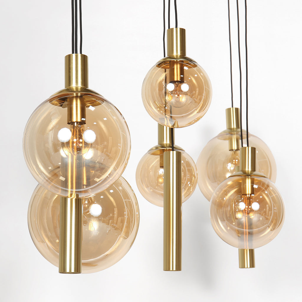 Hanglamp Bollique 3799ME messing 9 lichts met amber glas