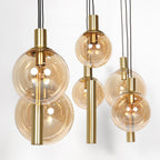 Hanglamp Bollique 3799ME messing 9 lichts met amber glas