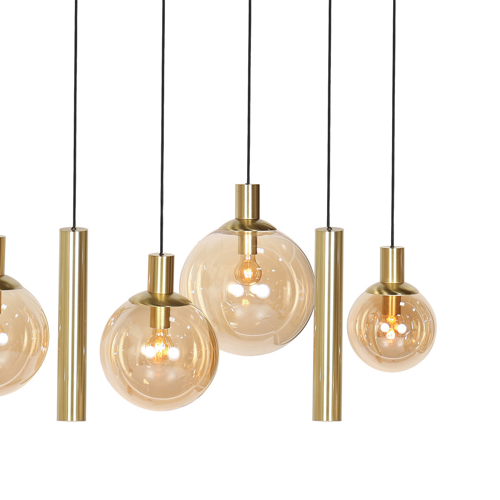 Hanglamp Bollique 3799ME messing 9 lichts met amber glas